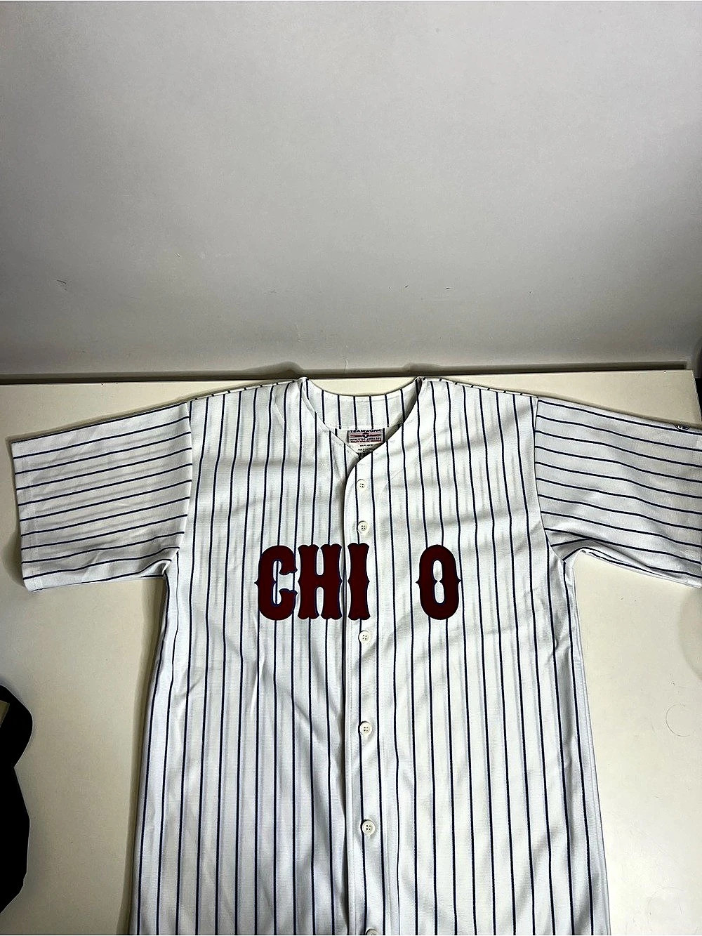 Teamwork Athletic Apparel Pinstripe Full Button Baseball Jersey “CHI O”